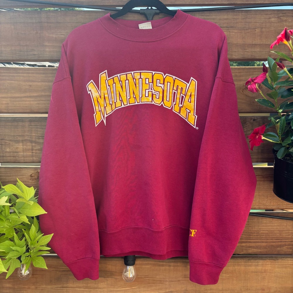 Fruit of the Loom Minnesota Sweatshirt Unisex XL Maroon Good Vintage Graphic